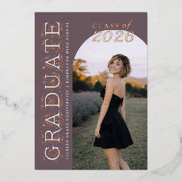 Plum Ivory Photo Graduation Rose Gold 箔招待状