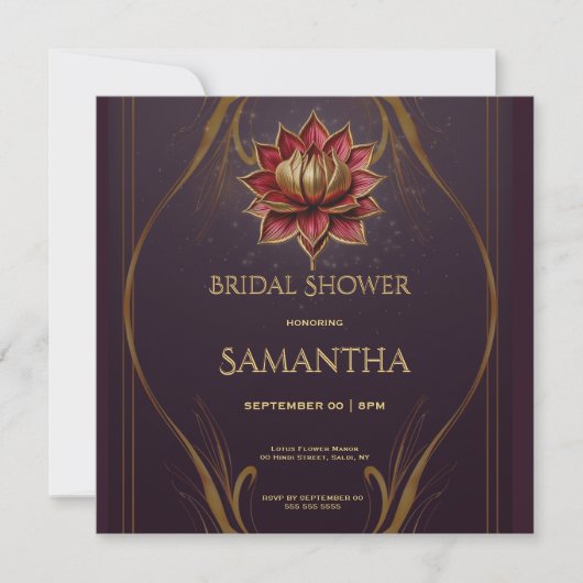 Plum Lotus Bridal Shower Invitation シーズンカード (正面)