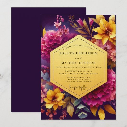 Plum Luminous Bloom Wedding 招待状 (正面/裏面)