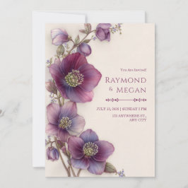 Plum Magenta Hellebore Botanical Border Wedding 招待状