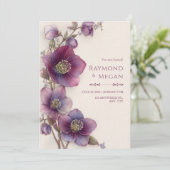 Plum Magenta Hellebore Botanical Border Wedding 招待状 (スタンド正面)