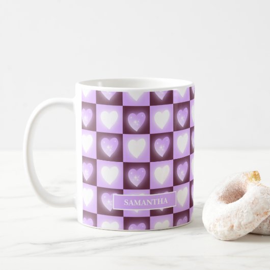 Plum Mauve Celestial Hearts Valentine’s Gift コーヒーマグカップ (ドーナツ)
