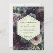 Plum Moody Botanical Romance Wedding 招待状 (正面)