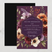 Plum Moody Botanical Wedding 招待状 (正面/裏面)
