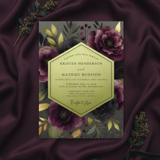 Plum Moody Botanical Wedding 招待状