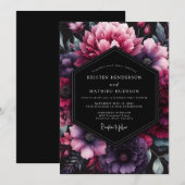 Plum Moody Flora Wedding 招待状 (正面/裏面)