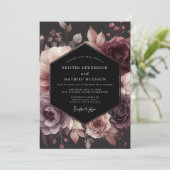 Plum Moody Floral Bloom Wedding 招待状 (スタンド正面)