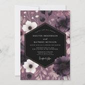 Plum Moody Floral Romance Wedding 招待状 (正面)
