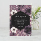 Plum Moody Floral Romance Wedding 招待状 (スタンド正面)