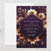 Plum Moody Floral Twilight Wedding 招待状 (正面/裏面)