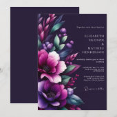 Plum Moody Floral Whimsy Wedding 招待状 (正面/裏面)