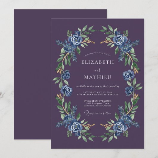 Plum Moody Midnight Wedding 招待状 (正面/裏面)