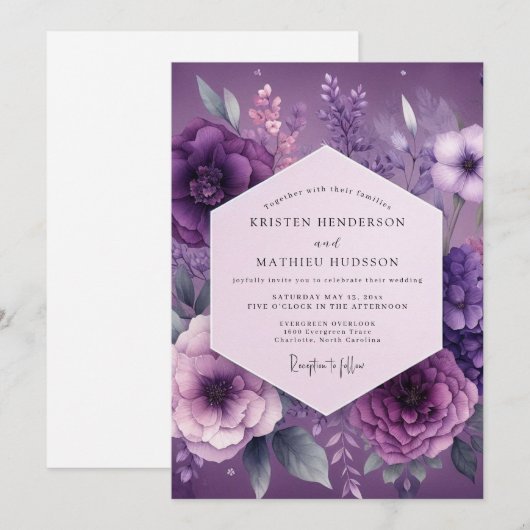 Plum Mystical Bloom Wedding 招待状 (正面/裏面)