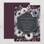 Plum Nocturnal Anemone Wedding 招待状 (正面/裏面)