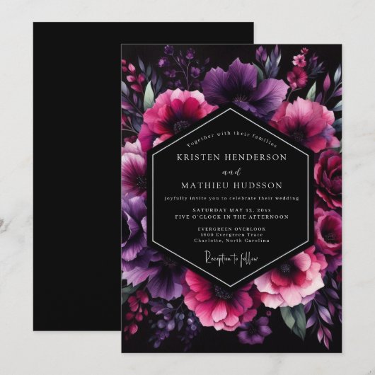 Plum Nocturne Bloom Wedding 招待状 (正面/裏面)