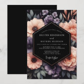 Plum Onyx Floral Wedding 招待状 (正面/裏面)