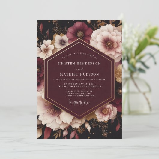 Plum Opulent Bloom Wedding 招待状 (スタンド正面)