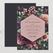 Plum Opulent Floral Wedding 招待状 (正面/裏面)