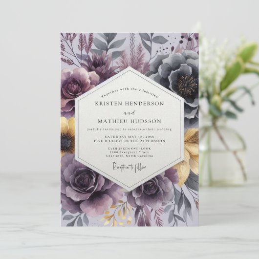 Plum Painterly Bloom Wedding 招待状 (スタンド正面)