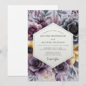 Plum Painterly Bloom Wedding 招待状 (正面/裏面)