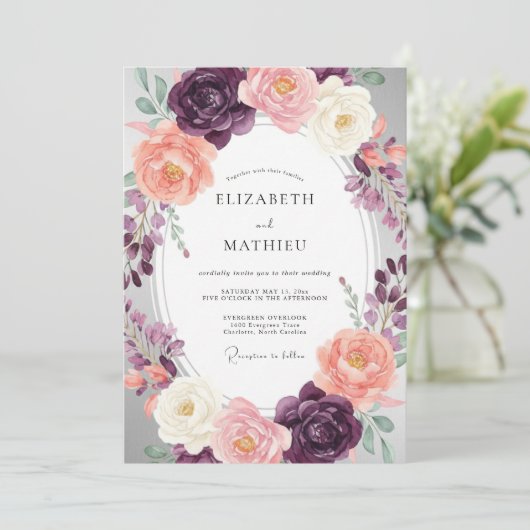 Plum Painterly Romantic Wedding 招待状 (スタンド正面)