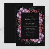 Plum Purple Botanical Romantic Wedding 招待状 (正面/裏面)