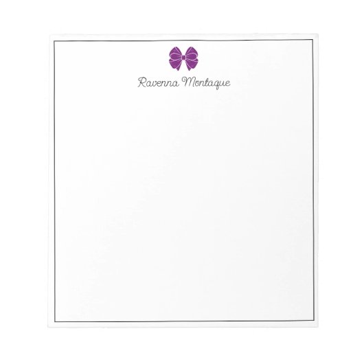 Plum Purple Bow Border Script Custom Name Script ノートパッド (正面)
