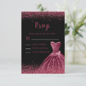 Plum Purple Dress Faux Glitter Quinceanera 出欠カード (スタンド正面)