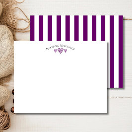 Plum Purple Elegant Wavy Hearts Striped Note Card ノートカード