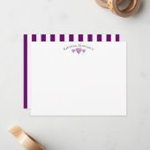 Plum Purple Elegant Wavy Hearts Striped Note Card ノートカード (正面/裏面インサイチュ)
