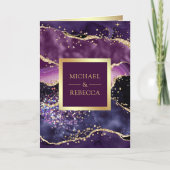 Plum Purple Gold Agate Marble QR Code Wedding 招待状 (正面)