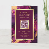 Plum Purple Gold Fluid Ink QR Code Wedding 招待状 (裏面)