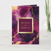 Plum Purple Gold Fluid Ink QR Code Wedding 招待状 (正面)