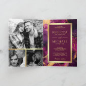 Plum Purple Gold Fluid Ink QR Code Wedding 招待状 (内部)