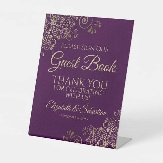 Plum Purple & Gold Please Sign our Guest Book Sign 台座サイン (正面)