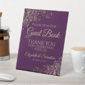 Plum Purple & Gold Please Sign our Guest Book Sign 台座サイン (インサイチュ)
