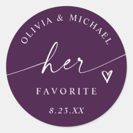 Plum Purple Her Favorite Script Wedding Treat Bag ラウンドシール