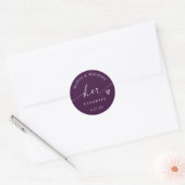Plum Purple Her Favorite Script Wedding Treat Bag ラウンドシール (封筒)