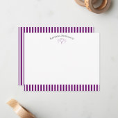Plum Purple Modern Open Hearts Striped Note Card ノートカード (正面/裏面インサイチュ)