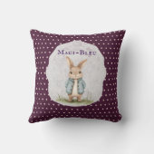 Plum Purple Polka Dot Bunny Name Accent Pillow クッション (裏面)