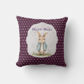 Plum Purple Polka Dot Bunny Name Accent Pillow クッション (正面)