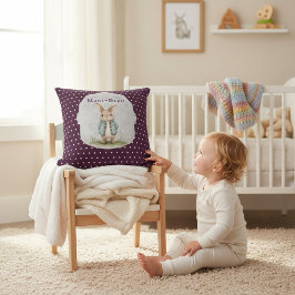 Plum Purple Polka Dot Bunny Name Accent Pillow クッション