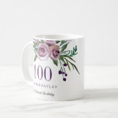 Plum Purple Rose 100th Birthday Gift コーヒーマグカップ (正面左)