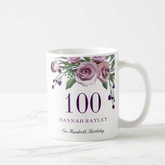 Plum Purple Rose 100th Birthday Gift コーヒーマグカップ (右)