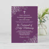 Plum Purple & Silver Chic Modern Catholic Wedding 招待状 (スタンド正面)
