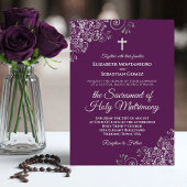 Plum Purple & Silver Chic Modern Catholic Wedding 招待状