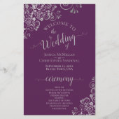 Plum Purple & Silver Curls Budget Wedding Program (正面)