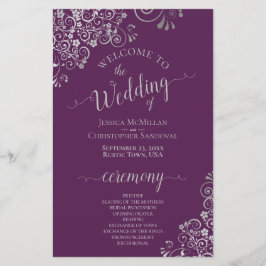 Plum Purple & Silver Curls Budget Wedding Program