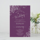 Plum Purple & Silver Curls Budget Wedding Program (スタンド正面)