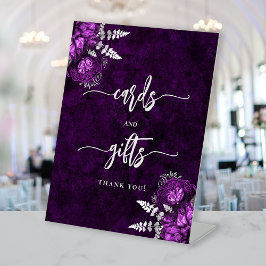 Plum Purple Silver Floral Wedding Cards Gifts 台座サイン